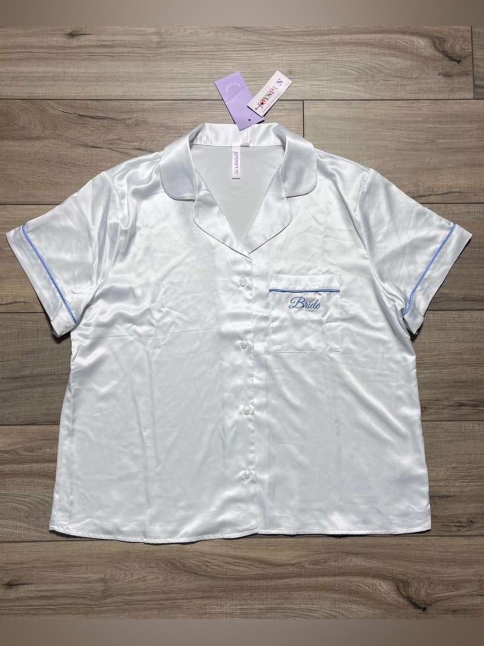 Joyspun Women’s Satin Bride Button Up Pajama Top Size Large (12-14) Vivid White